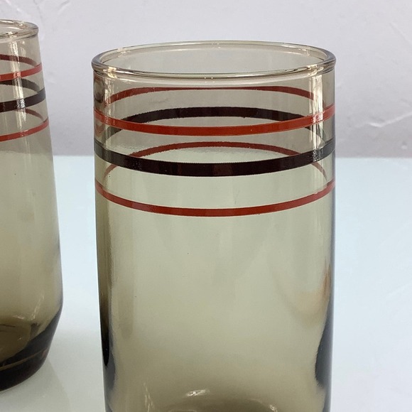VTG MCM 1970s Smoked Tumblers Orange & Brown drinkware set of 4 EUC - Picture 7 of 9